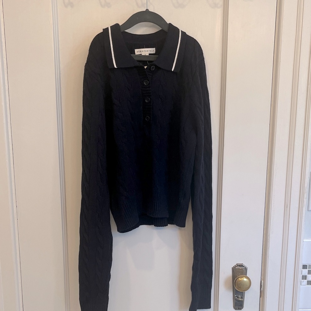 NWT Aeropostale Dark Blue Cable Knit Polo
